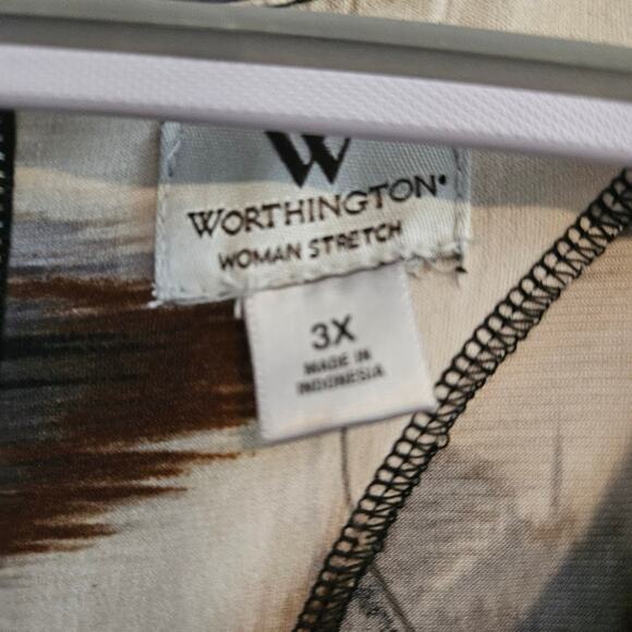 3X Brown and tan Worthington blouse with back zip embellishment - Picture 4 of 8